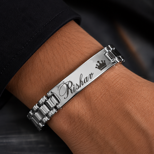 Personalized Name Bracelet for Men – Custom Engraved Silver Bracelet