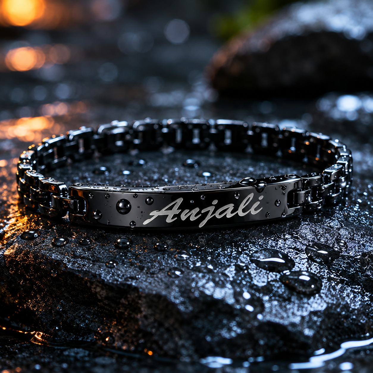 Personalized Name Bracelet for Women | Custom Engraved Black Bracelet | Elegant Gift Jewelry
