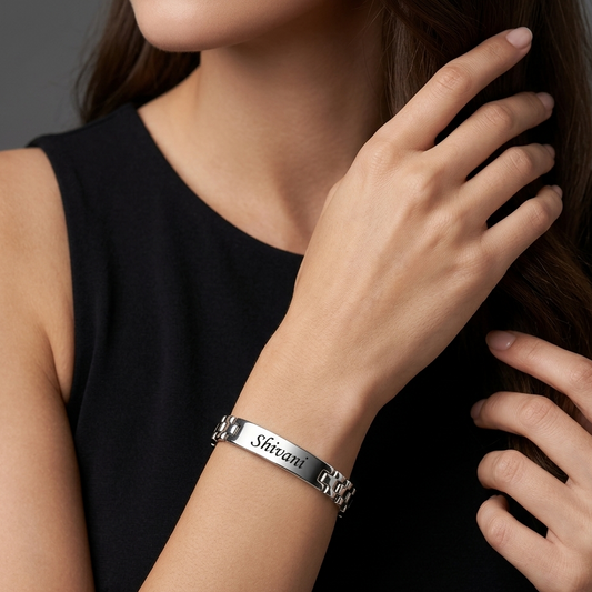 Personalized Silver Name Bracelet for Women – Custom Engraved Bracelet