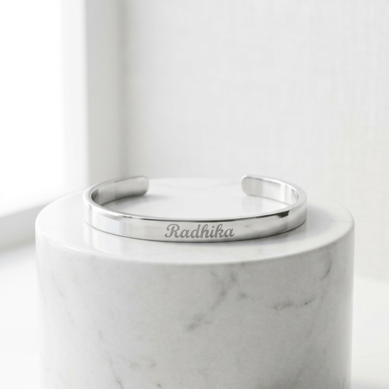 Personalized Silver Kada Bracelet for Women – Custom Name Engraved Bracelet
