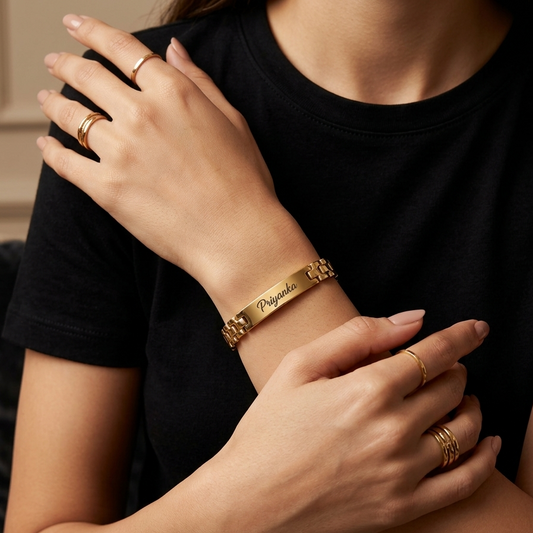 Personalized Name Bracelet for Women – Custom Gold Engraved Bracelet