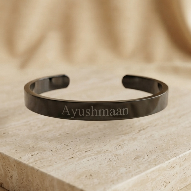Personalized Black Kada Bracelet for Men – Custom Name Engraved Bracelet