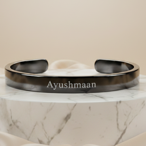 Personalized Black Kada Bracelet for Men – Custom Name Engraved Bracelet