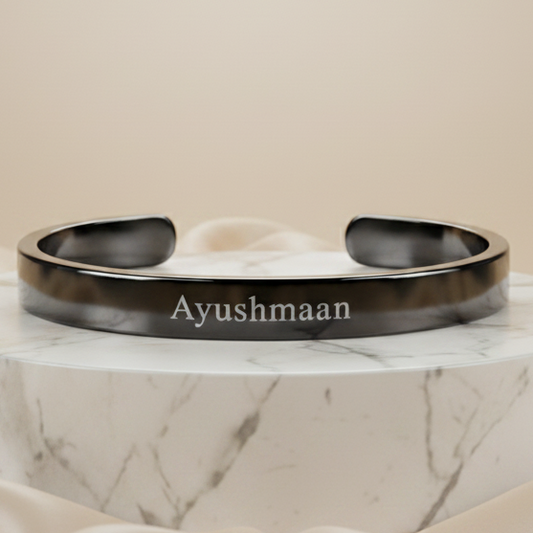 Personalized Black Kada Bracelet for Men – Custom Name Engraved Bracelet