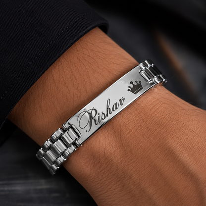 Personalized Name Bracelet for Men – Custom Engraved Silver Bracelet