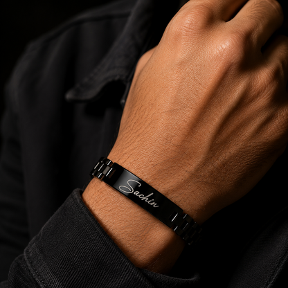 Personalized Name Bracelet for Men – Custom Engraved Black Bracelet