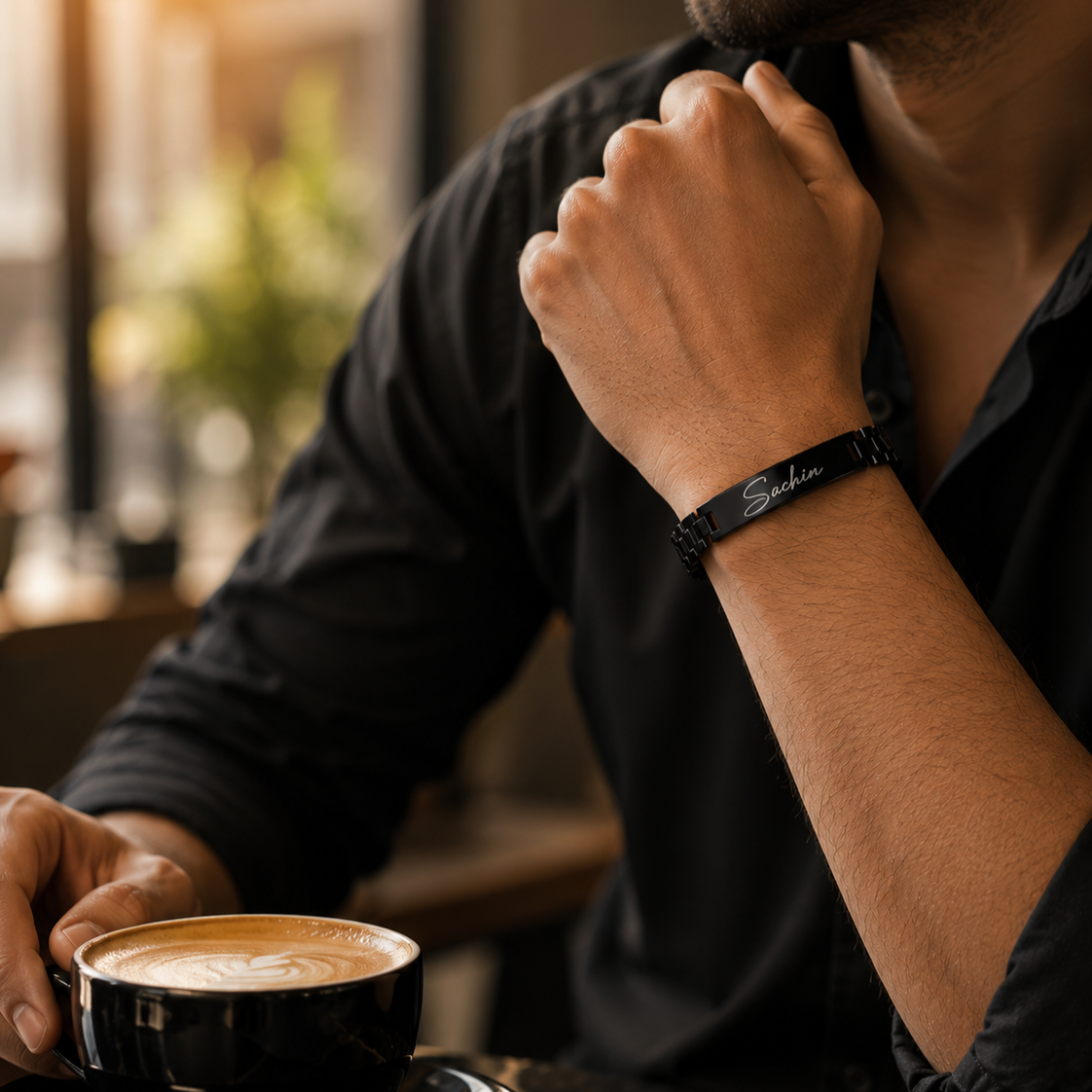 Personalized Name Bracelet for Men – Custom Engraved Black Bracelet