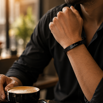 Personalized Name Bracelet for Men – Custom Engraved Black Bracelet