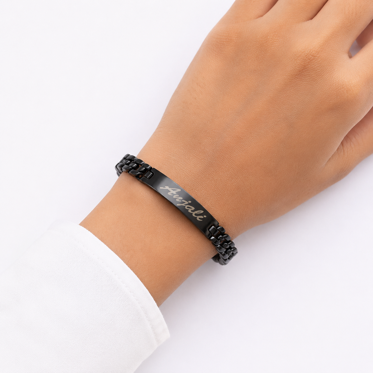 Personalized Name Bracelet for Women | Custom Engraved Black Bracelet | Elegant Gift Jewelry