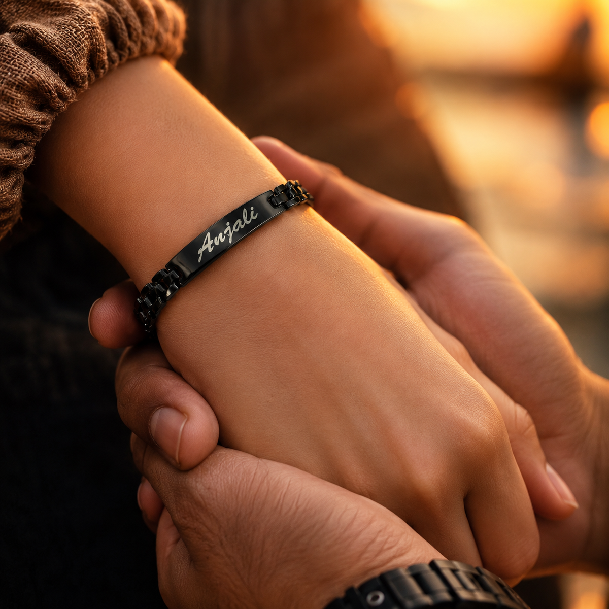 Personalized Name Bracelet for Women | Custom Engraved Black Bracelet | Elegant Gift Jewelry