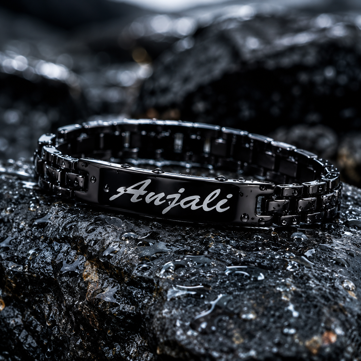 Personalized Name Bracelet for Women | Custom Engraved Black Bracelet | Elegant Gift Jewelry