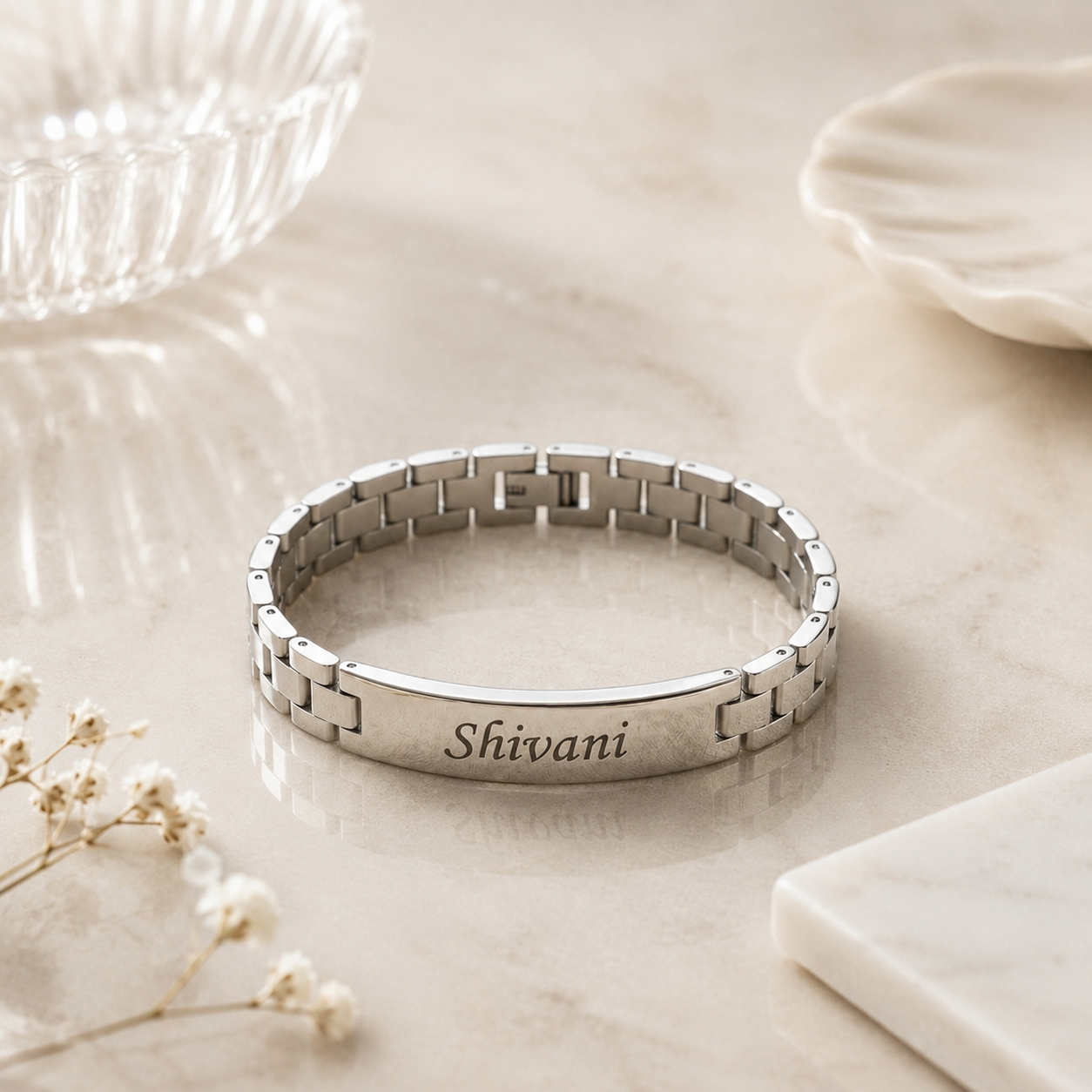 Personalized Silver Name Bracelet for Women – Custom Engraved Bracelet