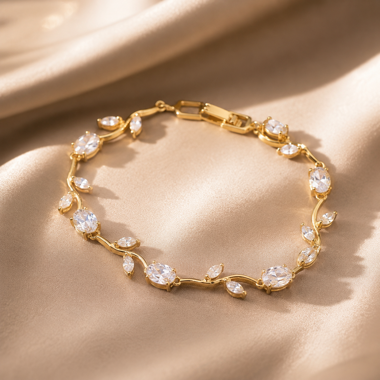 Golden Crystal Tulip Bracelet for Women – Elegant Floral Charm Bracelet for Women