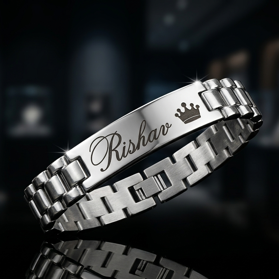 Personalized Name Bracelet for Men – Custom Engraved Silver Bracelet