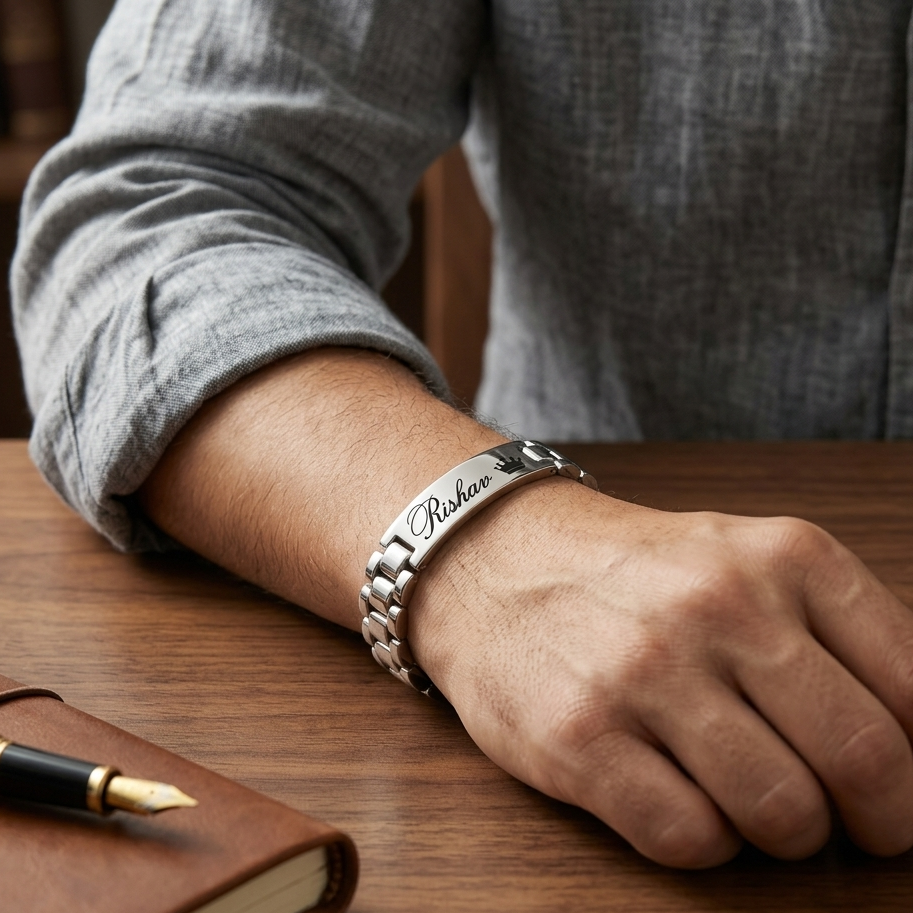 Personalized Name Bracelet for Men – Custom Engraved Silver Bracelet