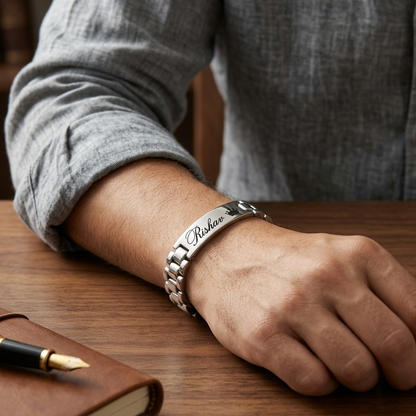Personalized Name Bracelet for Men – Custom Engraved Silver Bracelet