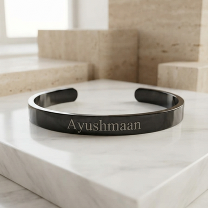 Personalized Black Kada Bracelet for Men – Custom Name Engraved Bracelet
