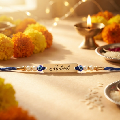 Personalized Evil Eye Name Rakhi | Custom Engraved Raksha Bandhan Rakhi