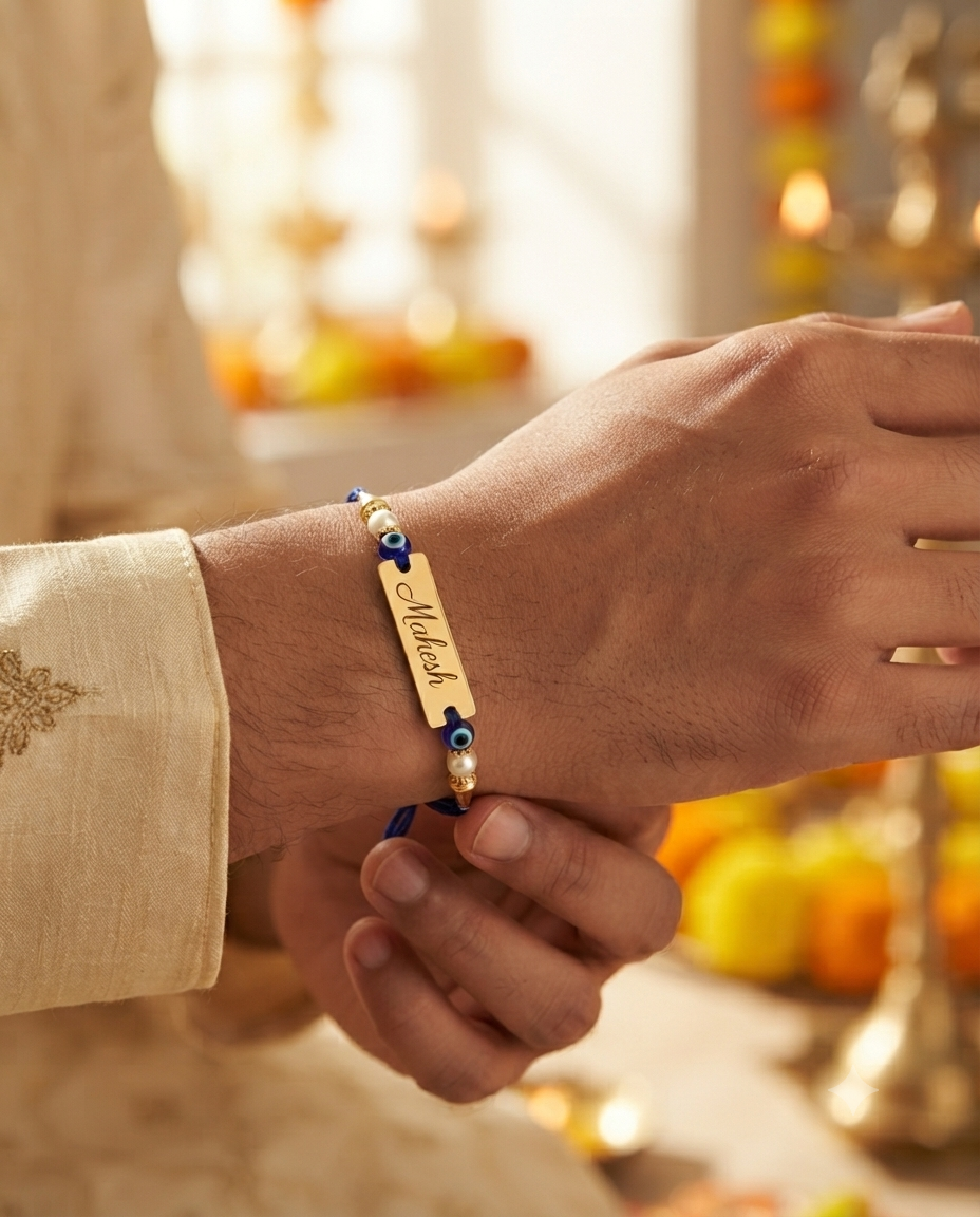 Personalized Evil Eye Name Rakhi | Custom Engraved Raksha Bandhan Rakhi