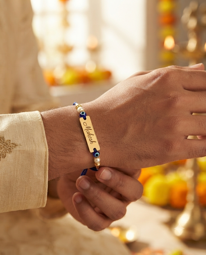 Personalized Evil Eye Name Rakhi | Custom Engraved Raksha Bandhan Rakhi