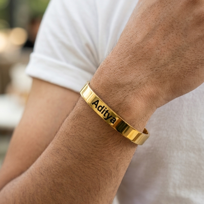 Personalized Gold Kada Bracelet for Men – Custom Name Engraved Bracelet