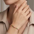 Golden Pink Tulip Bracelet – Elegant Floral Charm Bracelet for Women