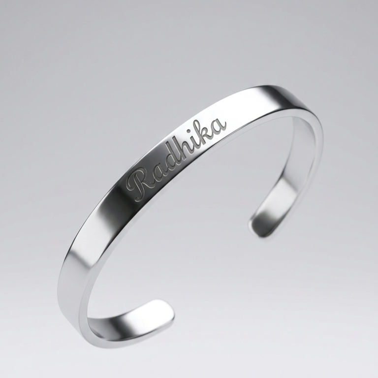 Personalized Silver Kada Bracelet for Women – Custom Name Engraved Bracelet