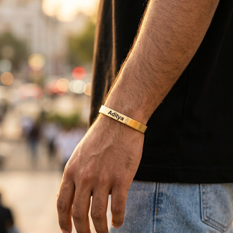 Personalized Gold Kada Bracelet for Men – Custom Name Engraved Bracelet
