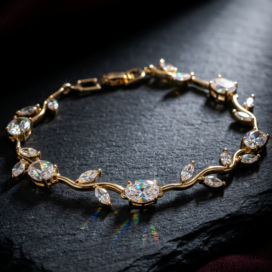 Golden Crystal Tulip Bracelet for Women – Elegant Floral Charm Bracelet for Women