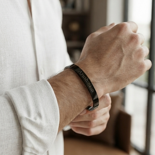 Personalized Black Kada Bracelet for Men – Custom Name Engraved Bracelet