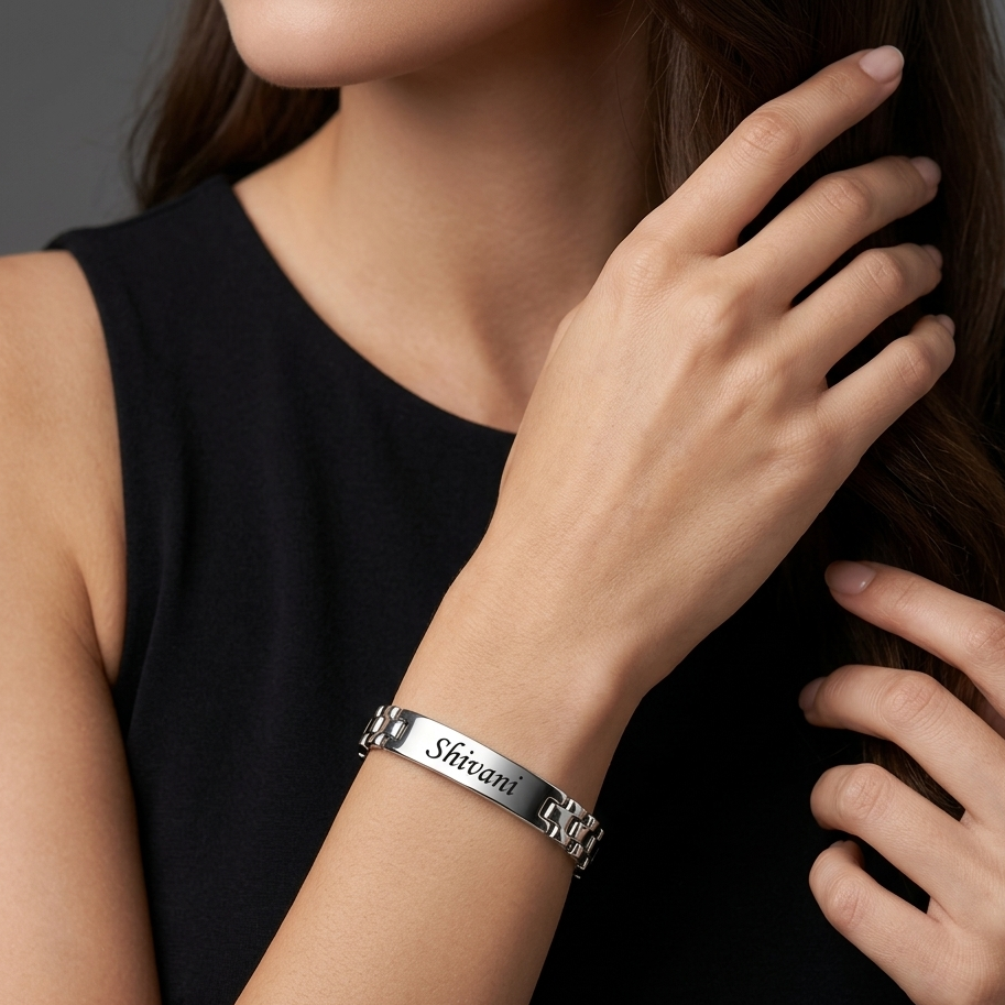 Personalized Silver Name Bracelet for Women – Custom Engraved Bracelet