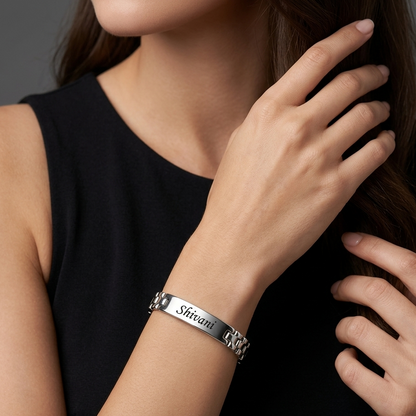 Personalized Silver Name Bracelet for Women – Custom Engraved Bracelet