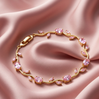 Rapunzel Edition Pink Tulip Bracelet – Gold Plated Princess Crystal Bracelet for Women