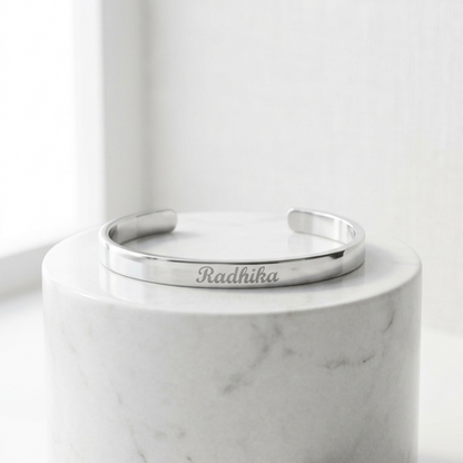 Personalized Silver Kada Bracelet for Women – Custom Name Engraved Bracelet