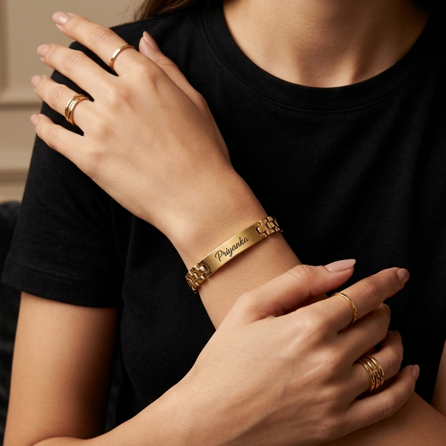 Personalized Name Bracelet for Women – Custom Gold Engraved Bracelet