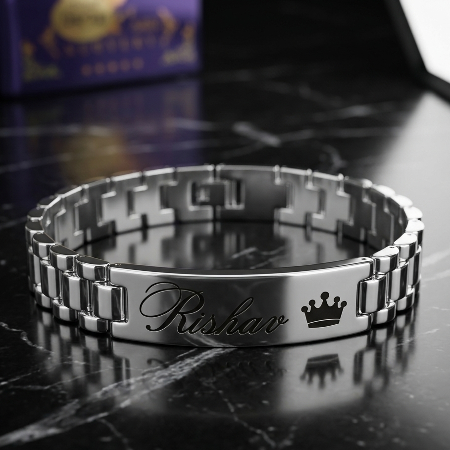 Personalized Name Bracelet for Men – Custom Engraved Silver Bracelet
