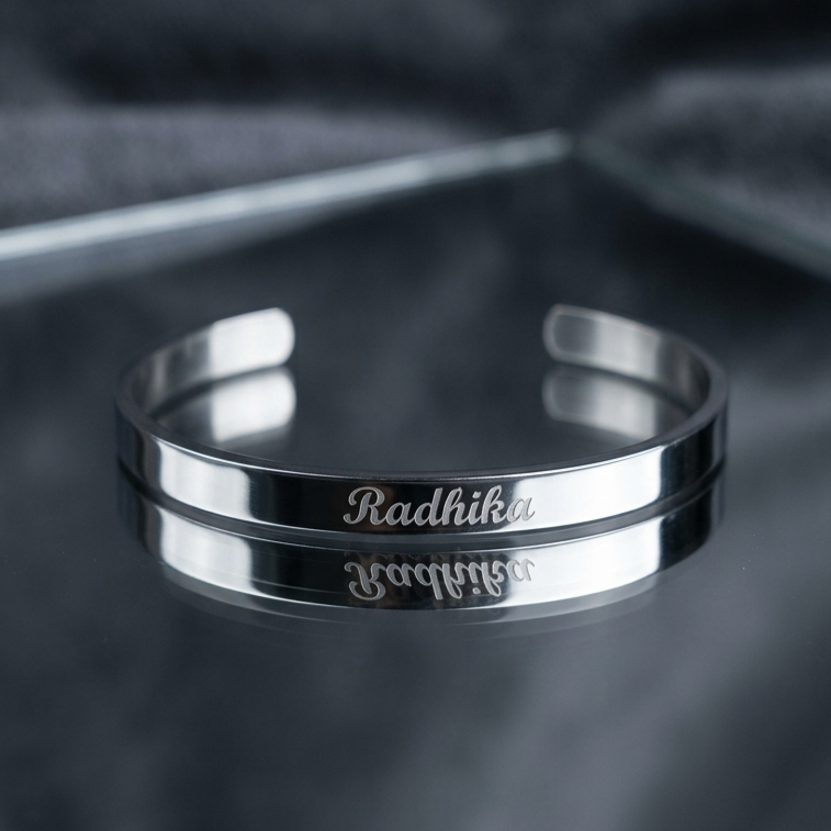 Personalized Silver Kada Bracelet for Women – Custom Name Engraved Bracelet