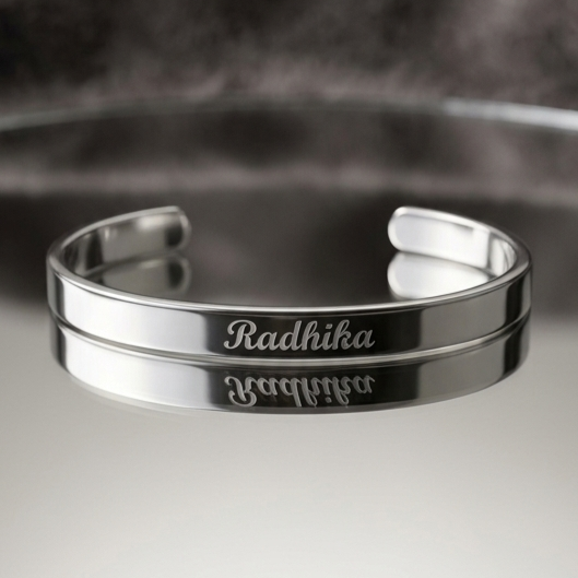Personalized Silver Kada Bracelet for Women – Custom Name Engraved Bracelet