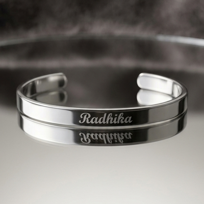 Personalized Silver Kada Bracelet for Women – Custom Name Engraved Bracelet