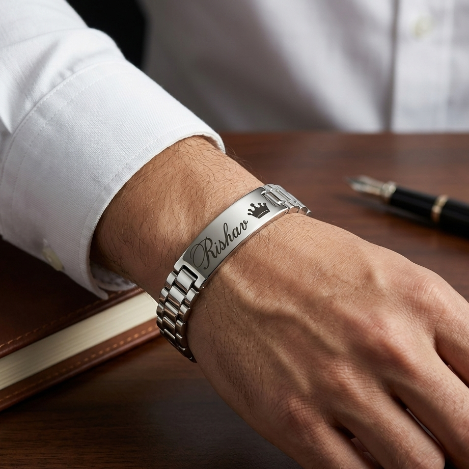 Personalized Name Bracelet for Men – Custom Engraved Silver Bracelet