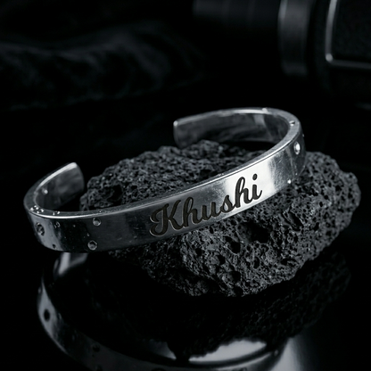 Personalized Silver Kada Bracelet for Men & Women – Custom Name Engraved Bracelet