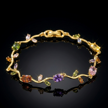 Golden Multicolor Gemstone Tulip Bracelet – Elegant Floral Charm Bracelet for Women