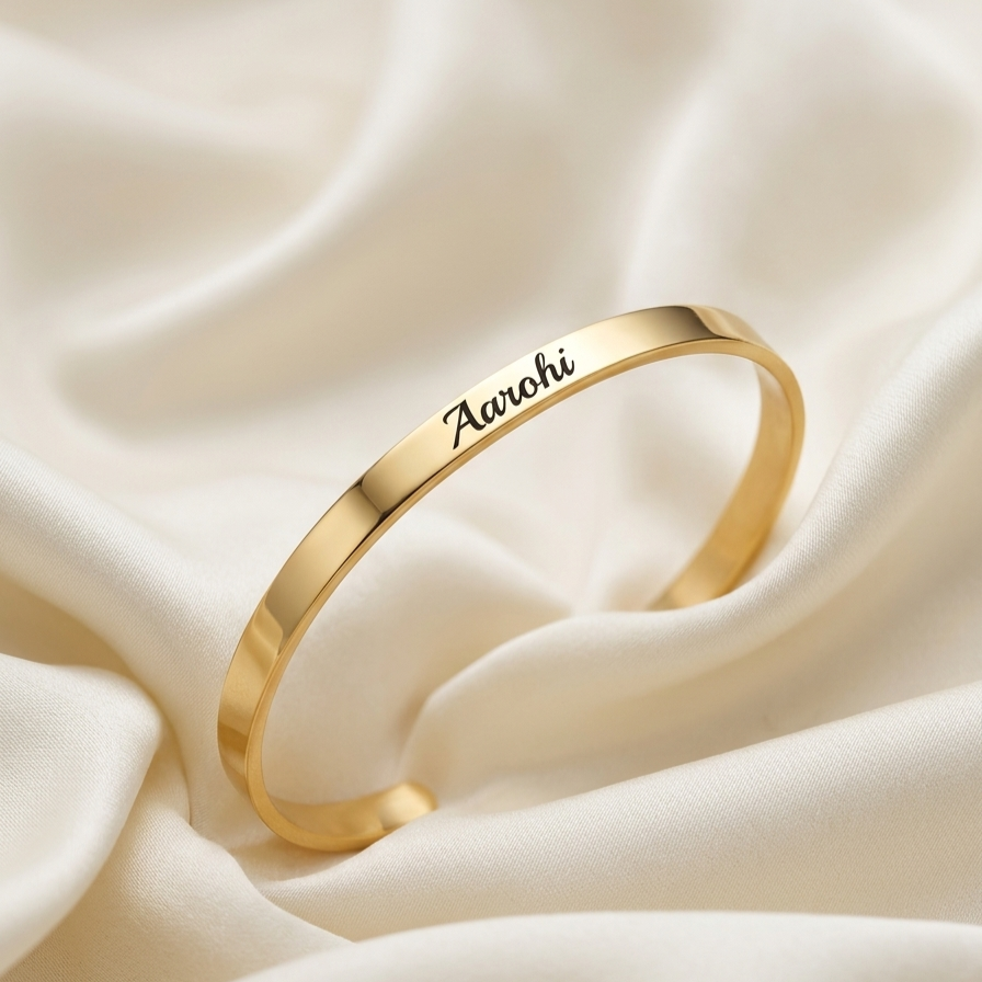Personalized Gold Kada Bracelet for Women – Custom Name Engraved Bracelet