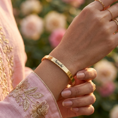 Personalized Gold Kada Bracelet for Women – Custom Name Engraved Bracelet