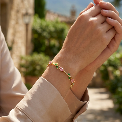 Golden Pink Tulip Bracelet – Elegant Floral Charm Bracelet for Women