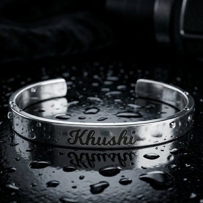 Personalized Silver Kada Bracelet for Men & Women – Custom Name Engraved Bracelet