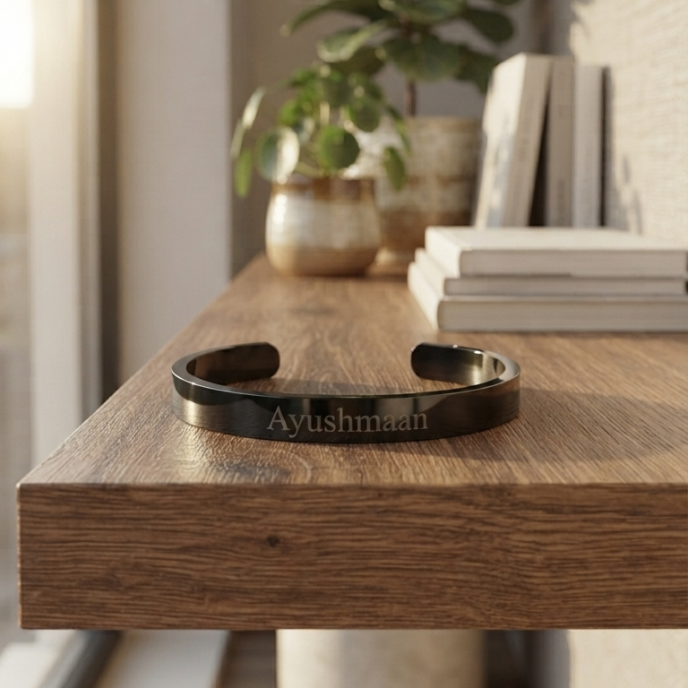 Personalized Black Kada Bracelet for Men – Custom Name Engraved Bracelet