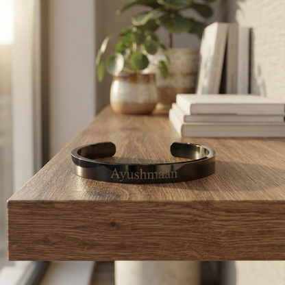 Personalized Black Kada Bracelet for Men – Custom Name Engraved Bracelet