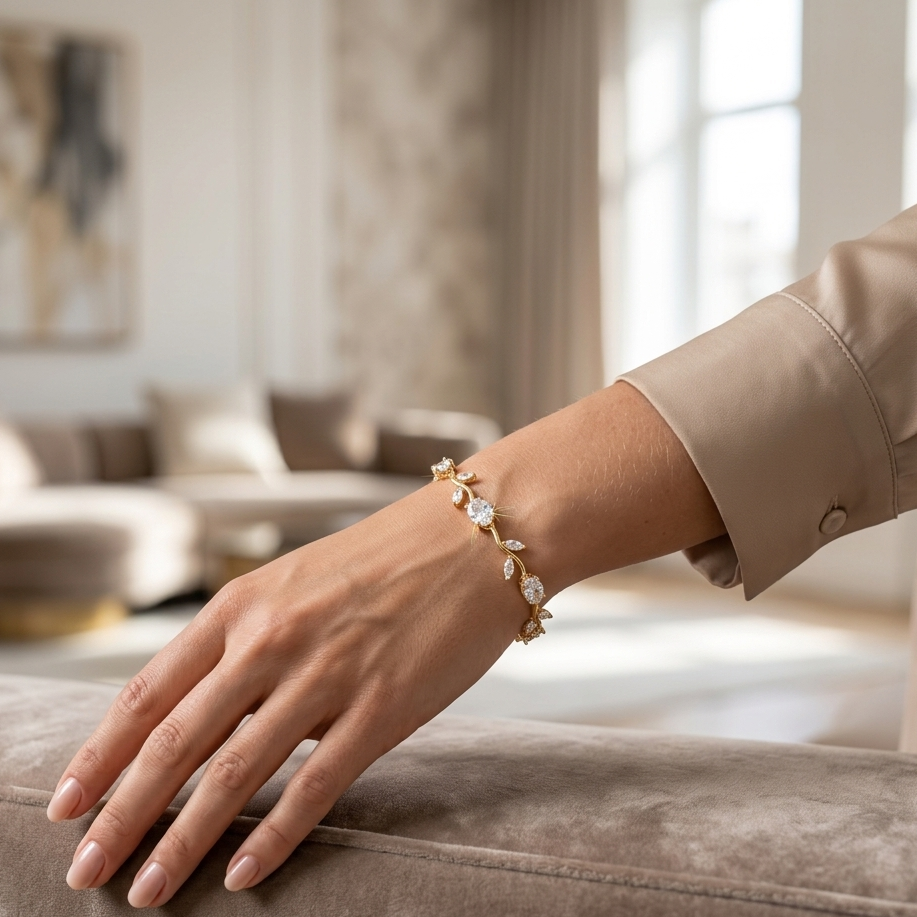 Golden Crystal Tulip Bracelet for Women – Elegant Floral Charm Bracelet for Women