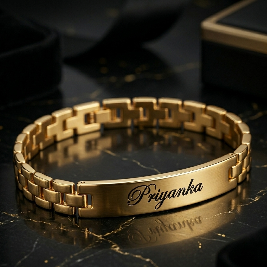 Personalized Name Bracelet for Women – Custom Gold Engraved Bracelet